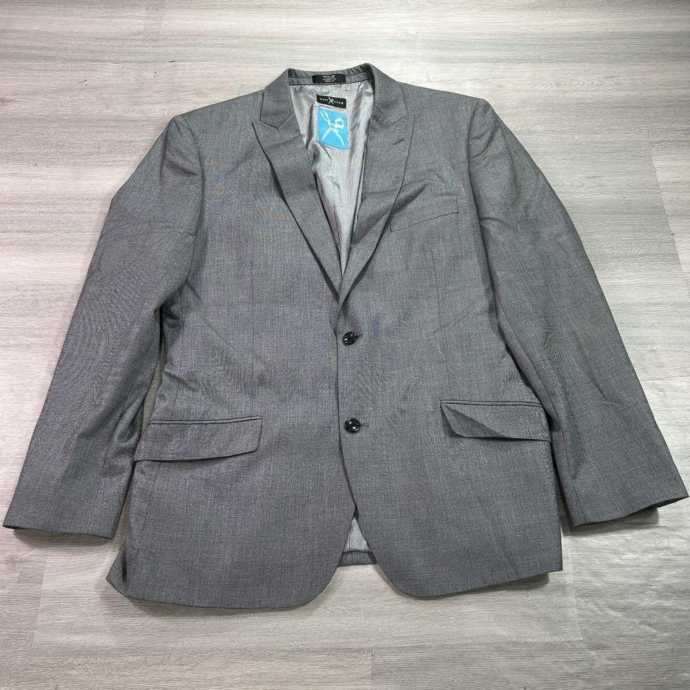 NEW Marc Ecko Blazer Mens 44L Gray Check Suit Jacket Two Button Notch Lapel